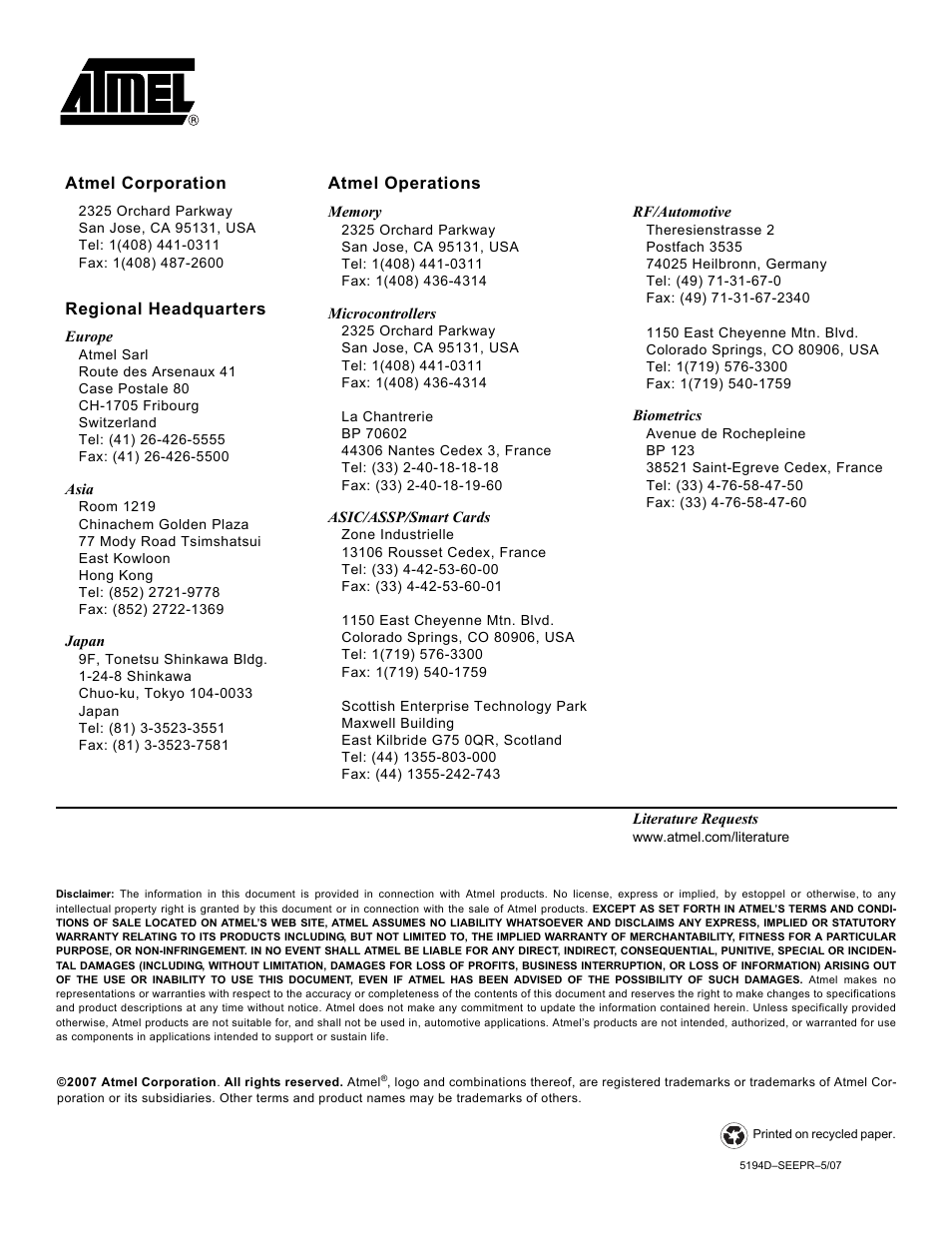 Rainbow Electronics AT24C1024B User Manual | Page 21 / 21