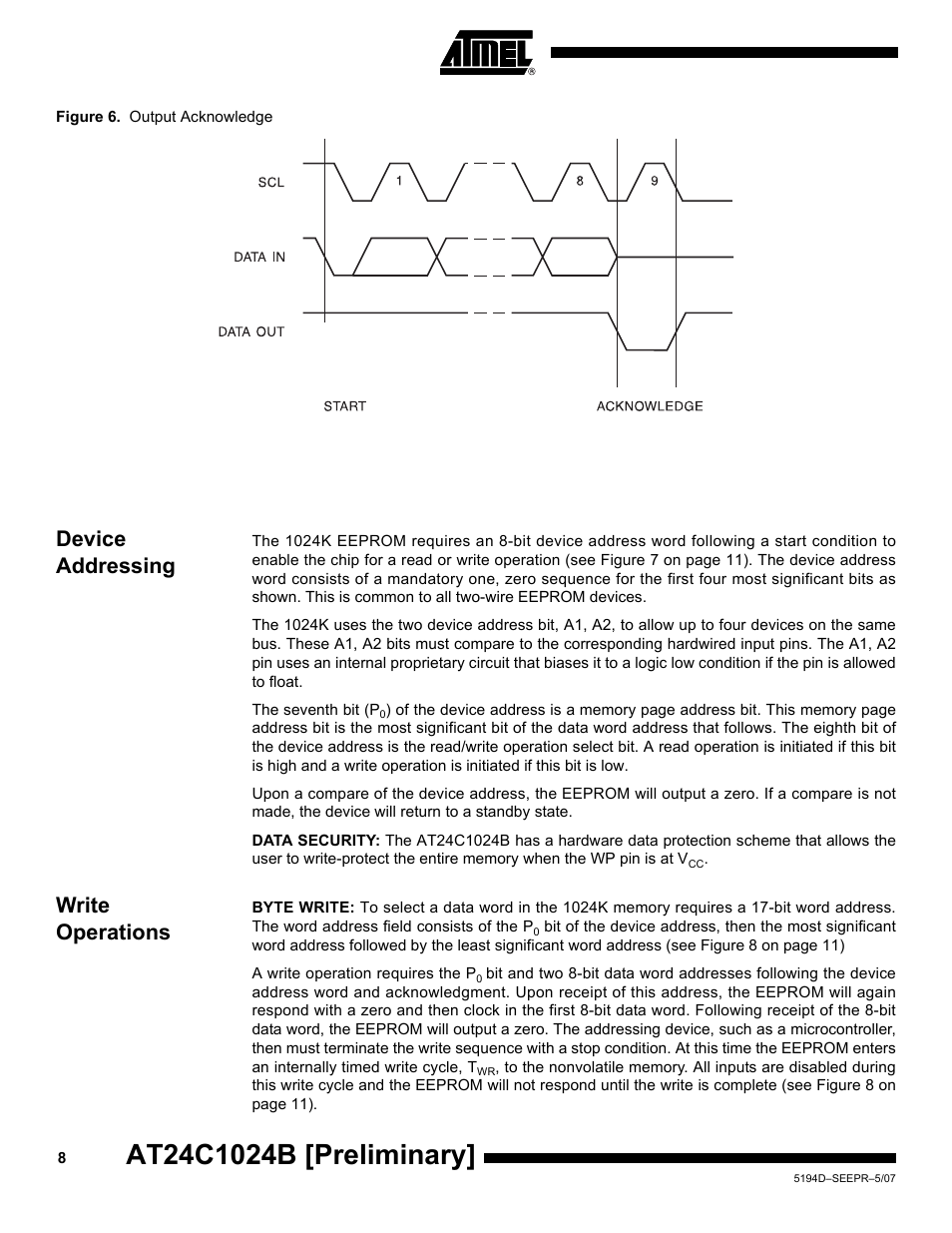 Device addressing, Write operations | Rainbow Electronics AT24C1024B User Manual | Page 8 / 21