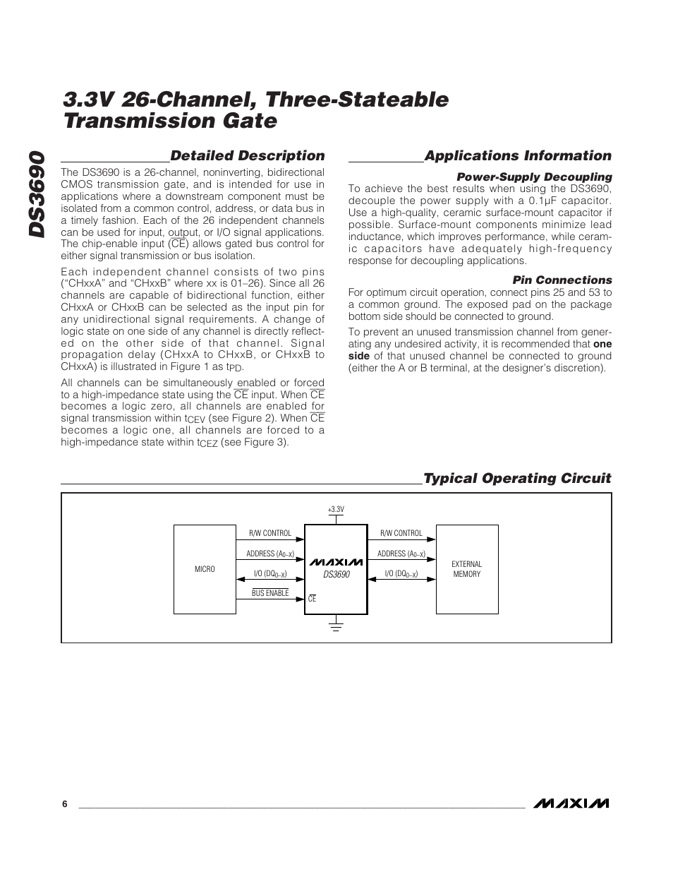 Ds3690, 3v 26-channel, three-stateable transmission gate, Detailed description | Applications information, Typical operating circuit | Rainbow Electronics DS3690 User Manual | Page 6 / 7