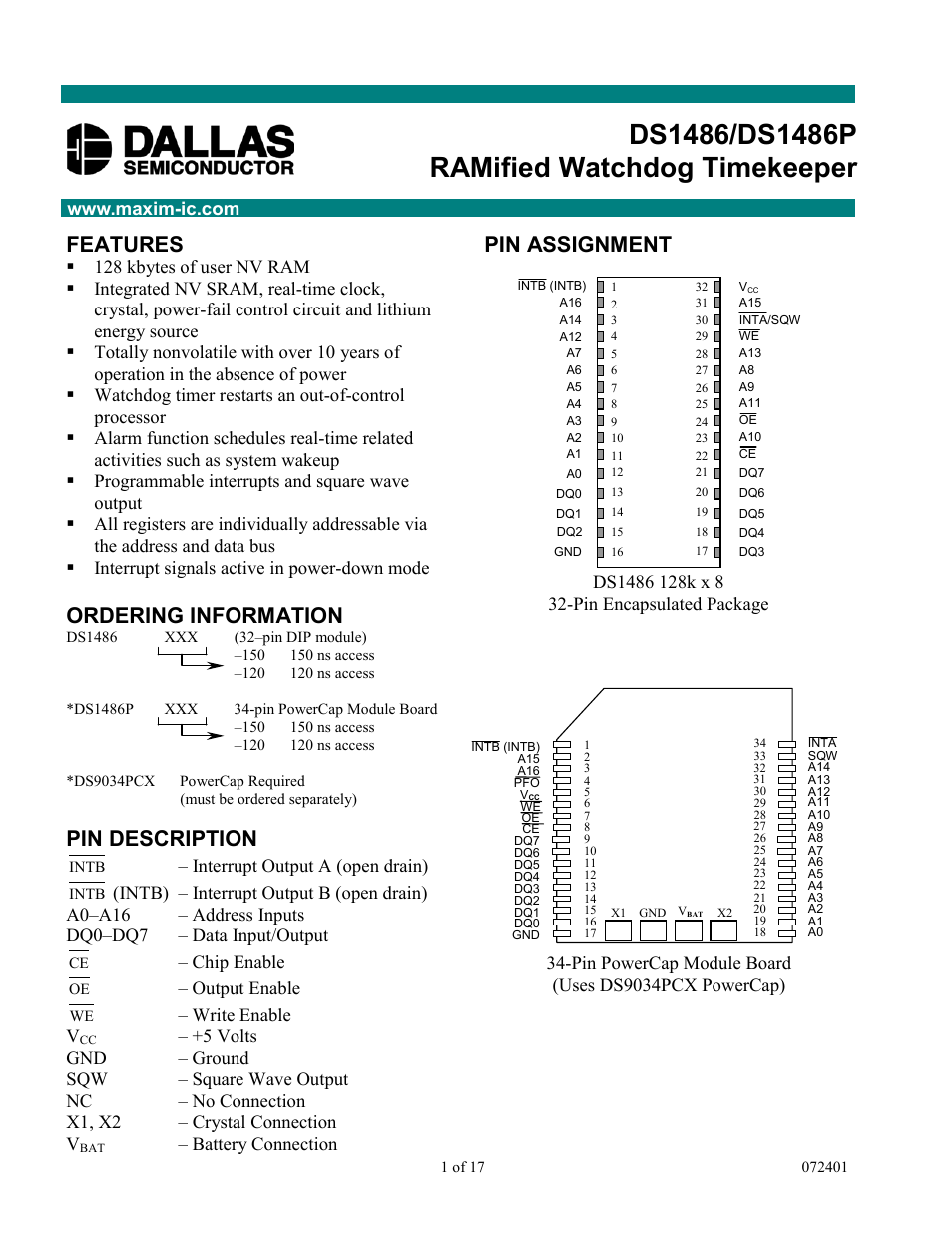 Rainbow Electronics DS1486P User Manual | 17 pages