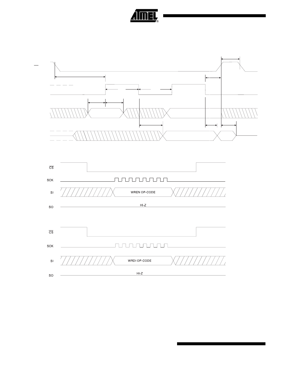Timing diagrams, Synchronous data timing (for mode 0), Wren timing | Wrdi timing | Rainbow Electronics AT25040A User Manual | Page 10 / 18