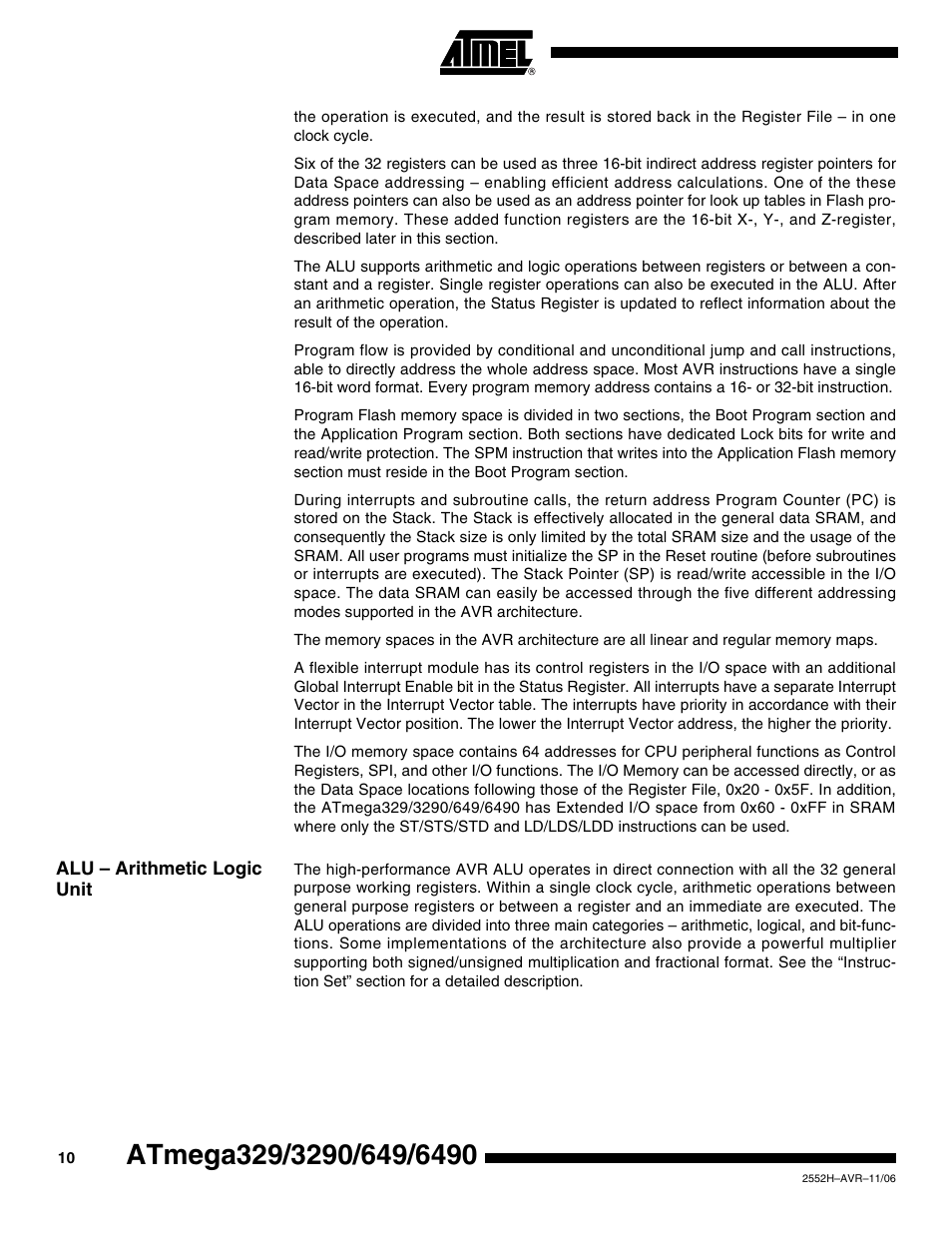 Alu - arithmetic logic unit | Rainbow Electronics ATmega3290P_V User Manual | Page 10 / 375