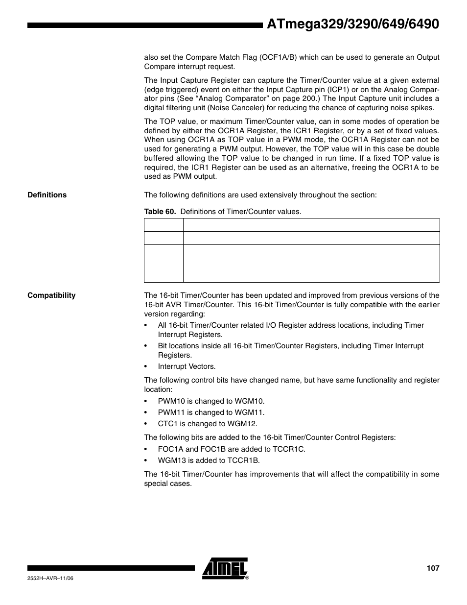 Definitions, Compatibility | Rainbow Electronics ATmega3290P_V User Manual | Page 107 / 375