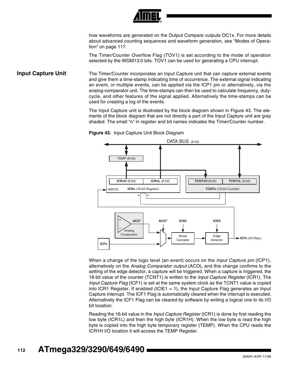 Input capture unit | Rainbow Electronics ATmega3290P_V User Manual | Page 112 / 375