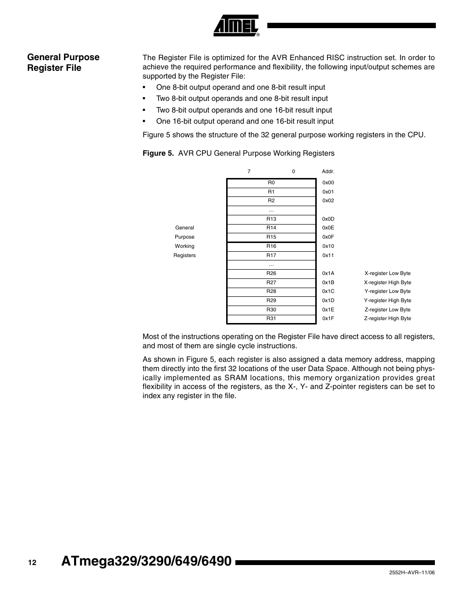 General purpose register file | Rainbow Electronics ATmega3290P_V User Manual | Page 12 / 375