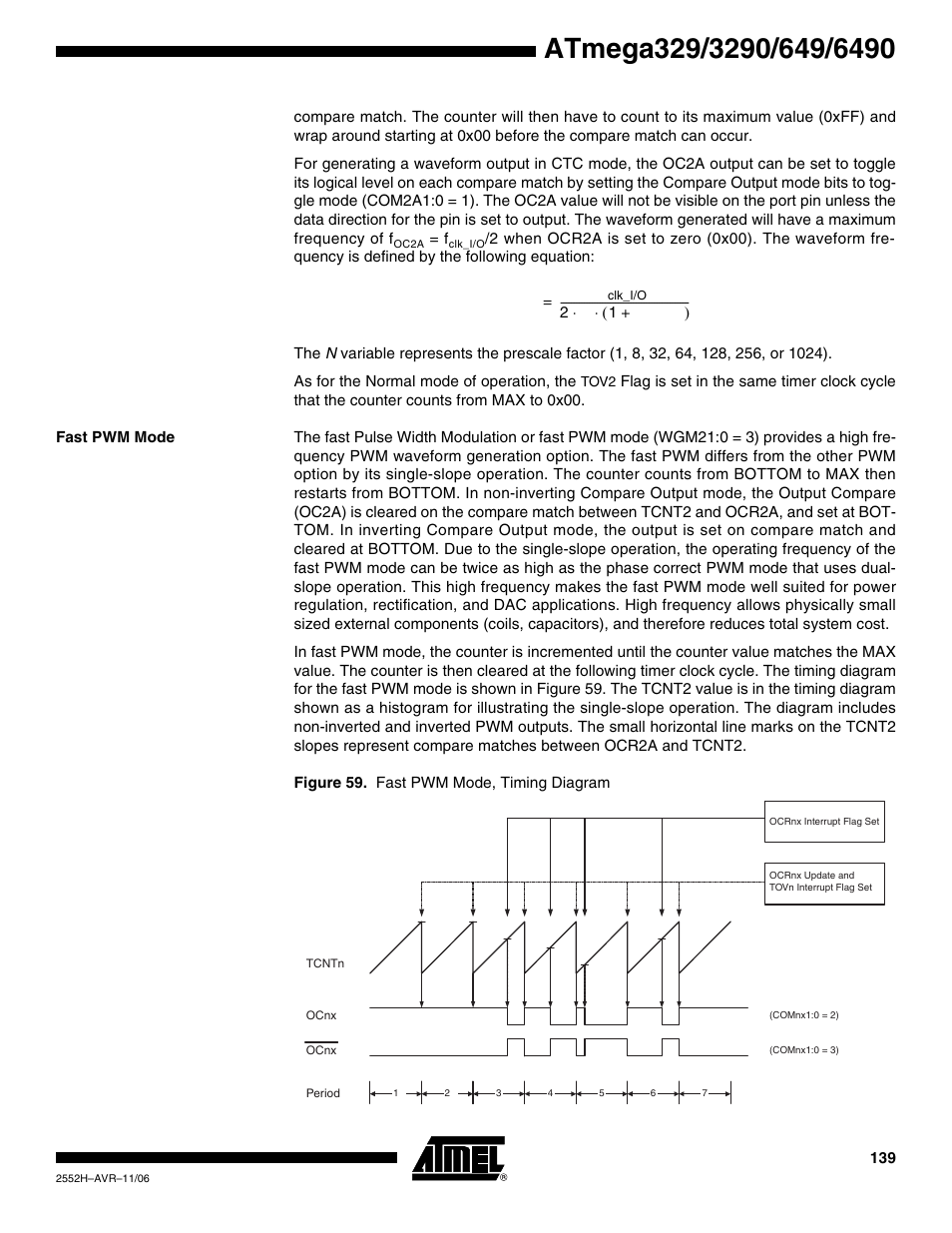 Fast pwm mode | Rainbow Electronics ATmega3290P_V User Manual | Page 139 / 375
