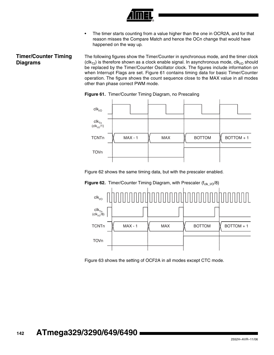 Timer/counter timing diagrams | Rainbow Electronics ATmega3290P_V User Manual | Page 142 / 375
