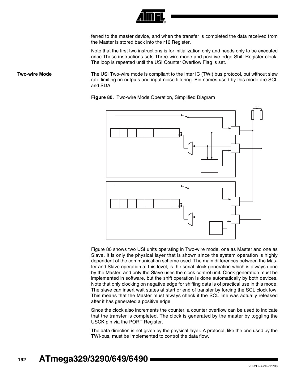 Two-wire mode | Rainbow Electronics ATmega3290P_V User Manual | Page 192 / 375