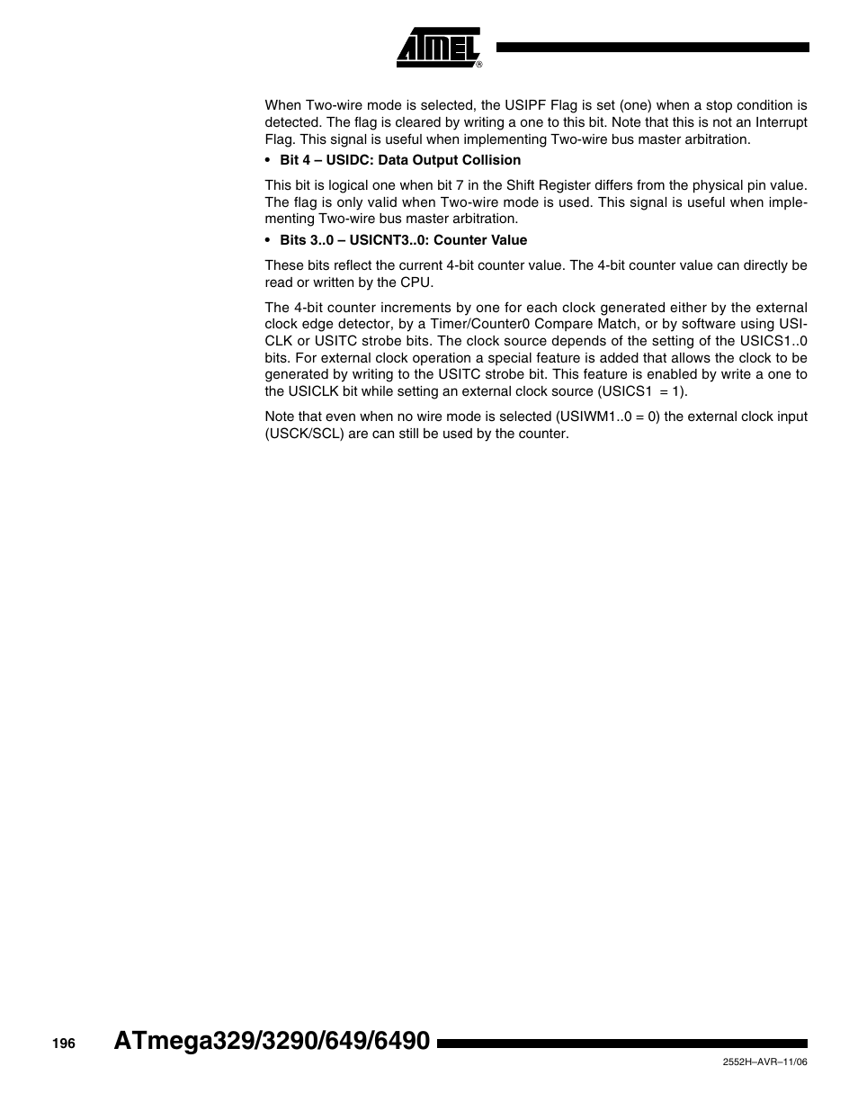 Rainbow Electronics ATmega3290P_V User Manual | Page 196 / 375