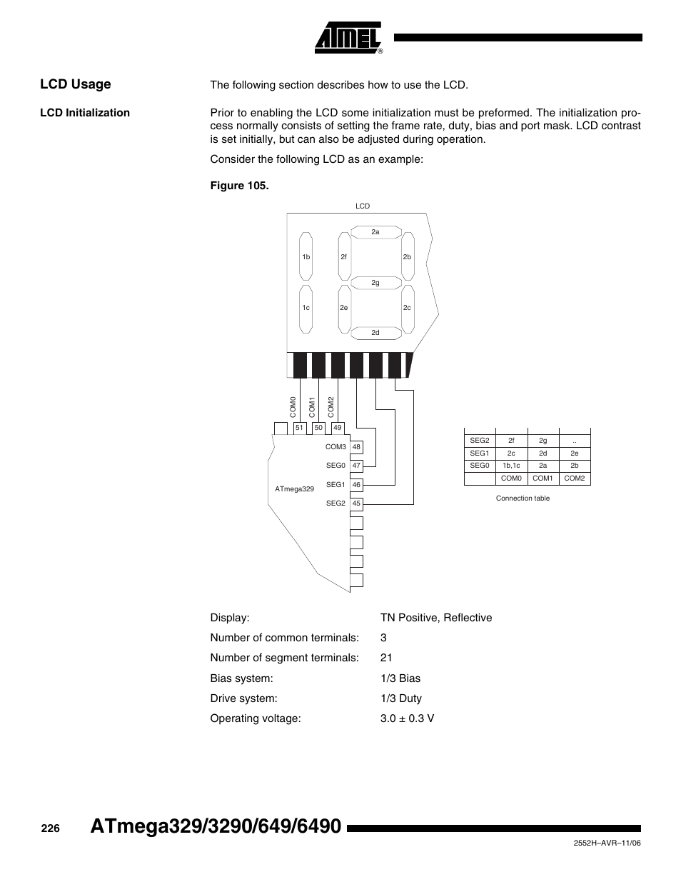 Lcd usage, Lcd initialization | Rainbow Electronics ATmega3290P_V User Manual | Page 226 / 375