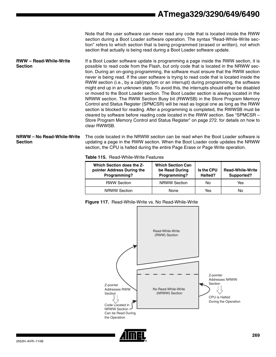 Rww - read-while-write section, Nrww - no read-while-write section | Rainbow Electronics ATmega3290P_V User Manual | Page 269 / 375