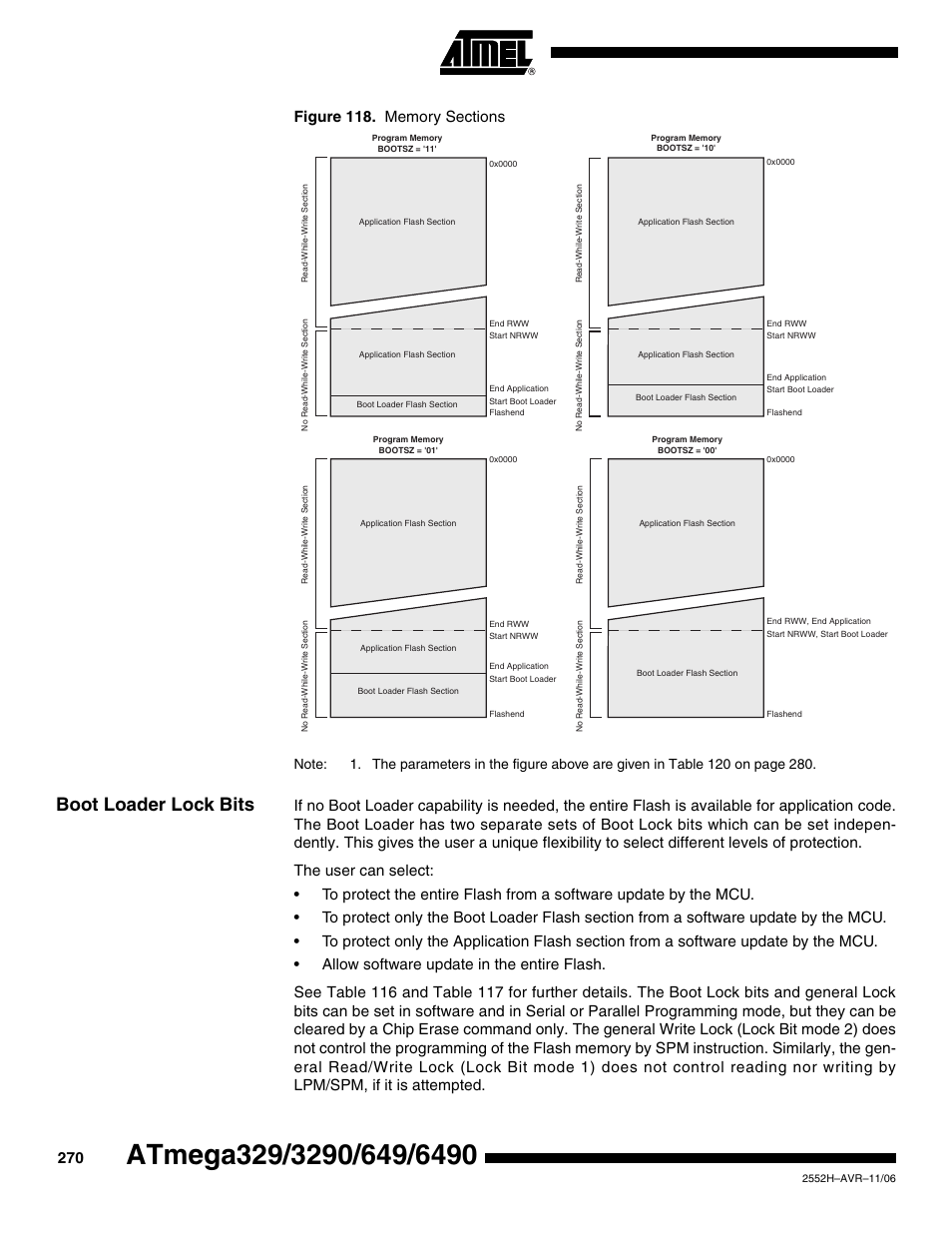 Boot loader lock bits | Rainbow Electronics ATmega3290P_V User Manual | Page 270 / 375