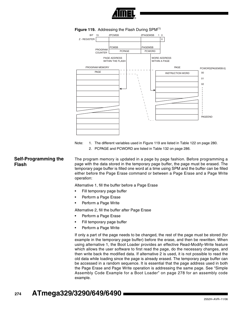 Self-programming the flash | Rainbow Electronics ATmega3290P_V User Manual | Page 274 / 375