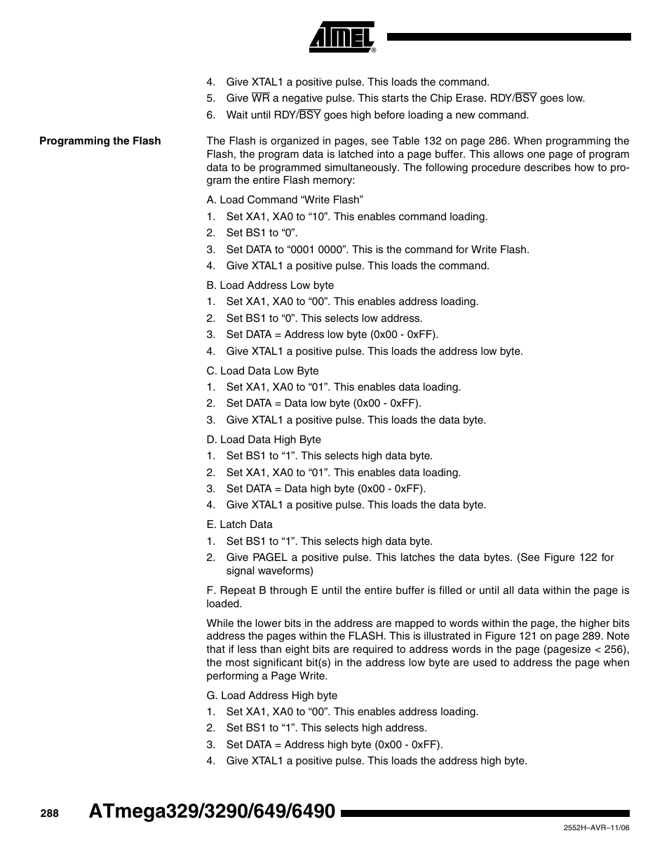 Programming the flash | Rainbow Electronics ATmega3290P_V User Manual | Page 288 / 375