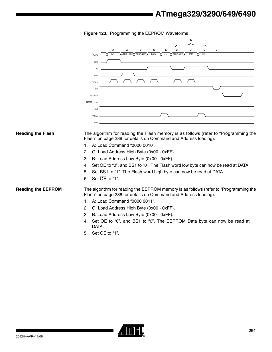Reading the flash, Reading the eeprom | Rainbow Electronics ATmega3290P_V User Manual | Page 291 / 375