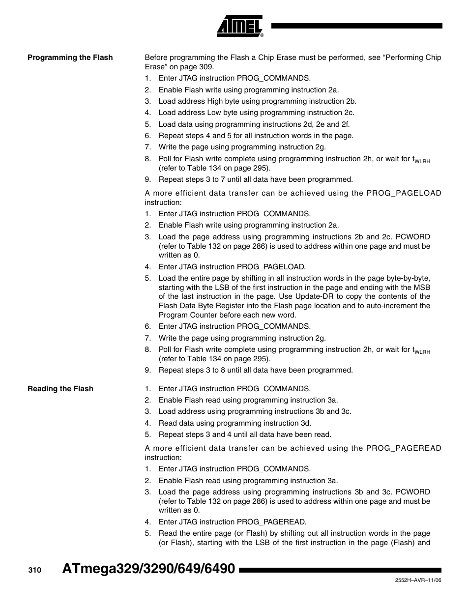 Programming the flash, Reading the flash | Rainbow Electronics ATmega3290P_V User Manual | Page 310 / 375
