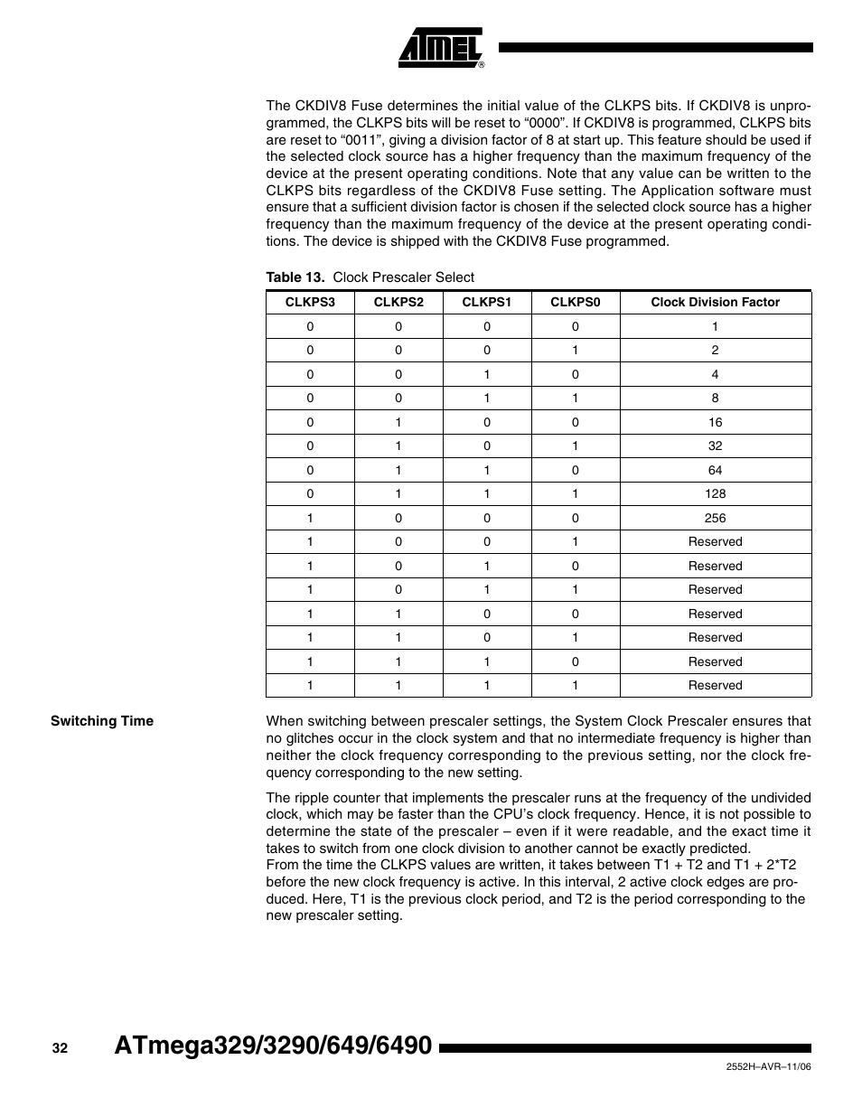 Switching time | Rainbow Electronics ATmega3290P_V User Manual | Page 32 / 375