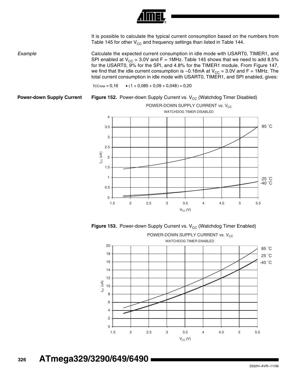 Example, Power-down supply current | Rainbow Electronics ATmega3290P_V User Manual | Page 326 / 375