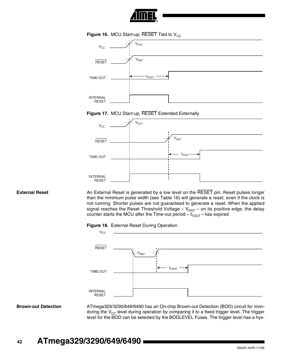 External reset, Brown-out detection | Rainbow Electronics ATmega3290P_V User Manual | Page 42 / 375