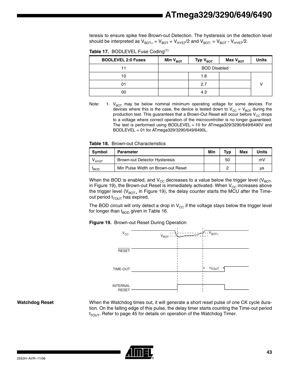 Watchdog reset | Rainbow Electronics ATmega3290P_V User Manual | Page 43 / 375