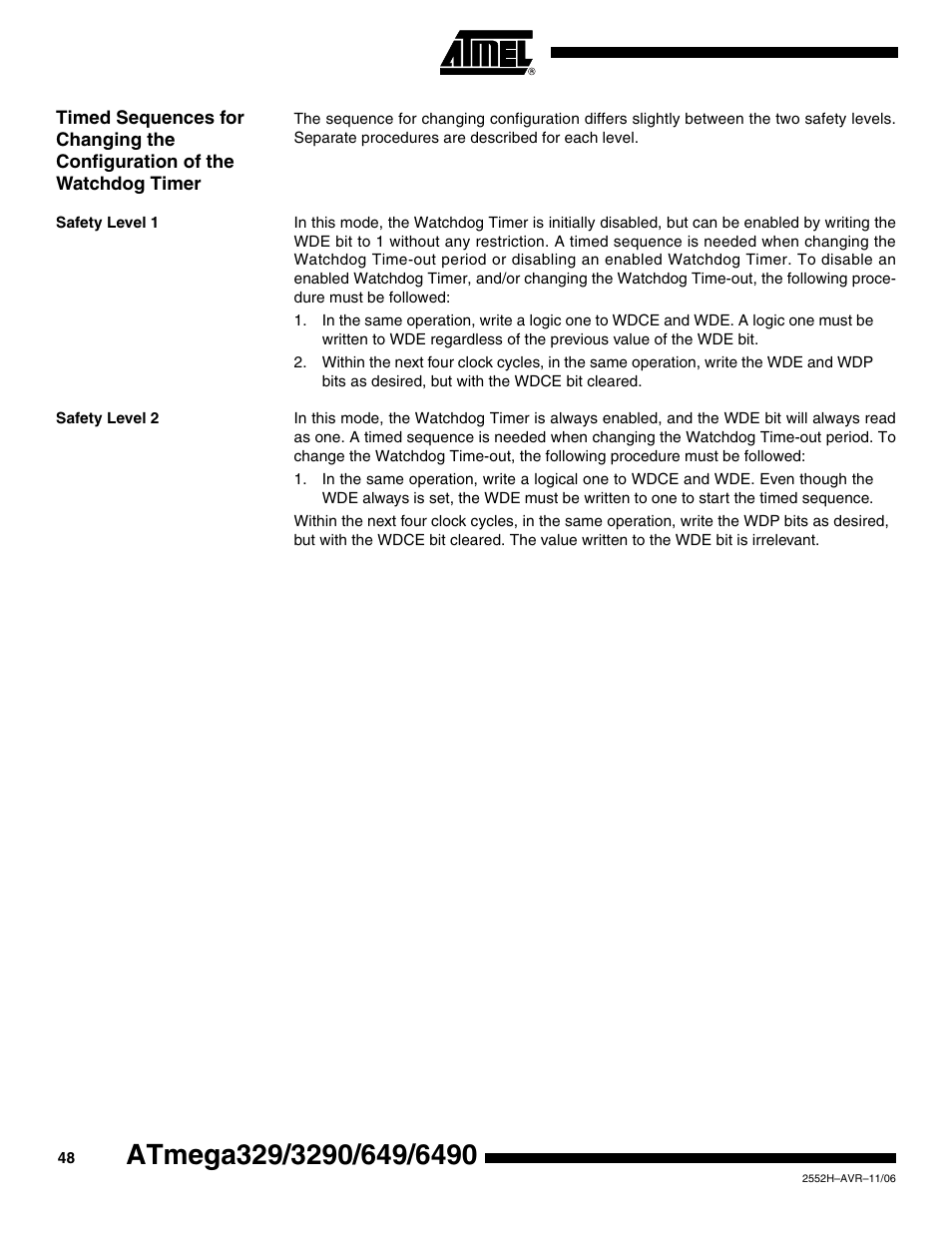 Safety level 1, Safety level 2 | Rainbow Electronics ATmega3290P_V User Manual | Page 48 / 375