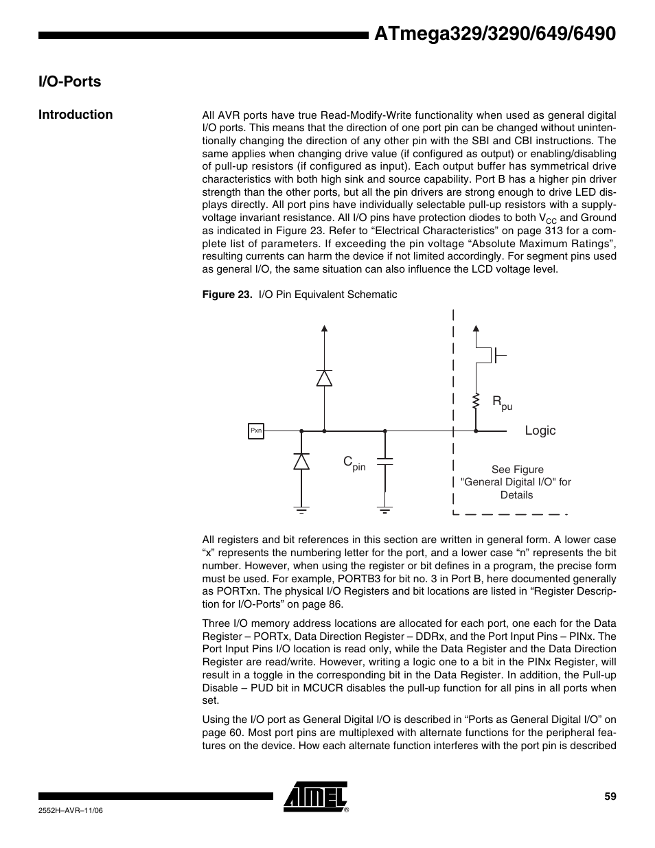 I/o-ports, Introduction | Rainbow Electronics ATmega3290P_V User Manual | Page 59 / 375