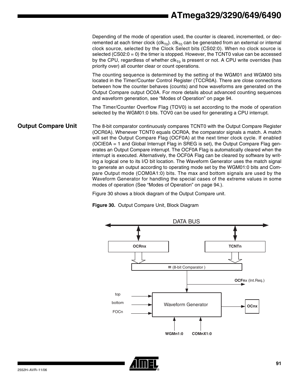 Output compare unit, Data bus | Rainbow Electronics ATmega3290P_V User Manual | Page 91 / 375