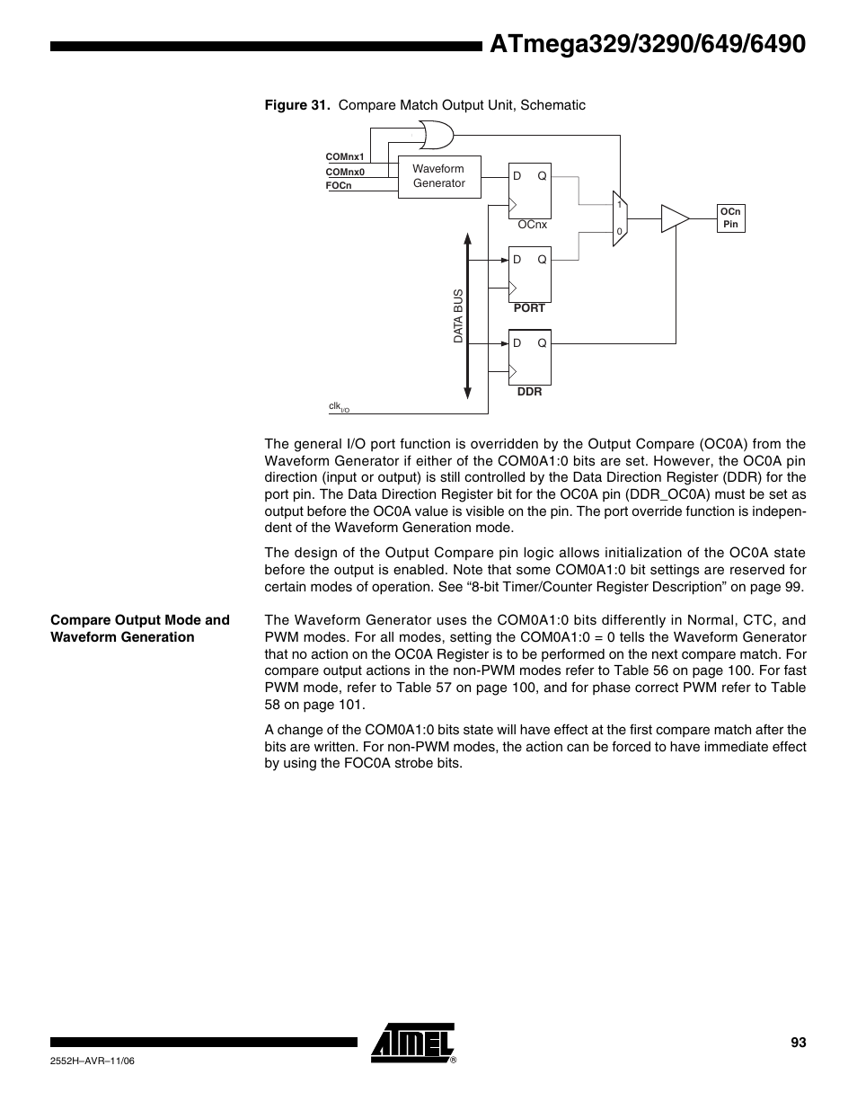 Compare output mode and waveform generation | Rainbow Electronics ATmega3290P_V User Manual | Page 93 / 375