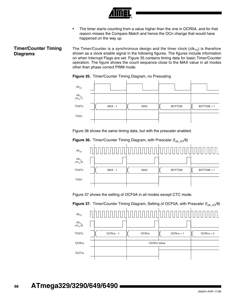 Timer/counter timing diagrams | Rainbow Electronics ATmega3290P_V User Manual | Page 98 / 375