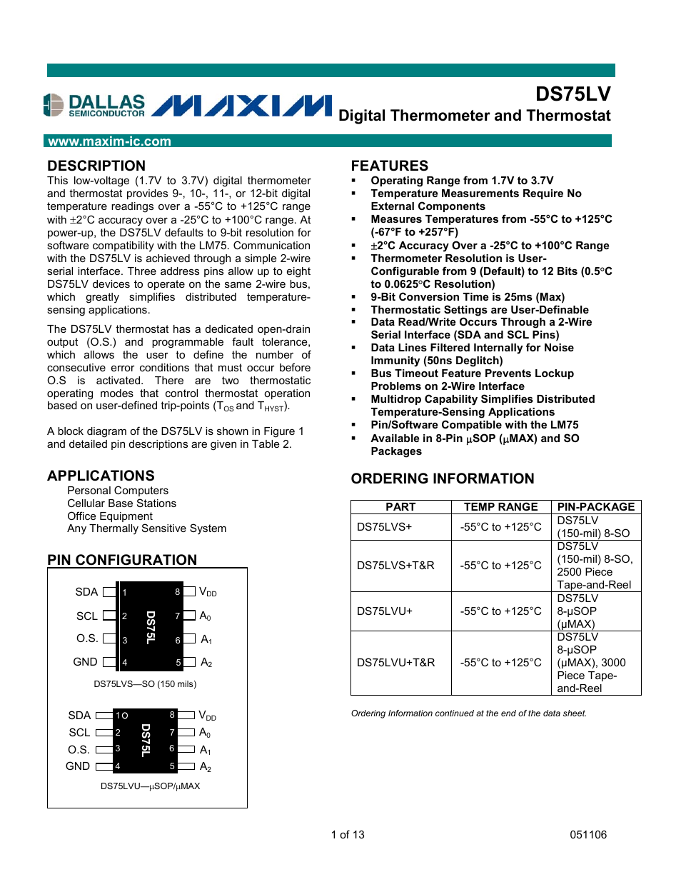 Rainbow Electronics DS75LV User Manual | 13 pages