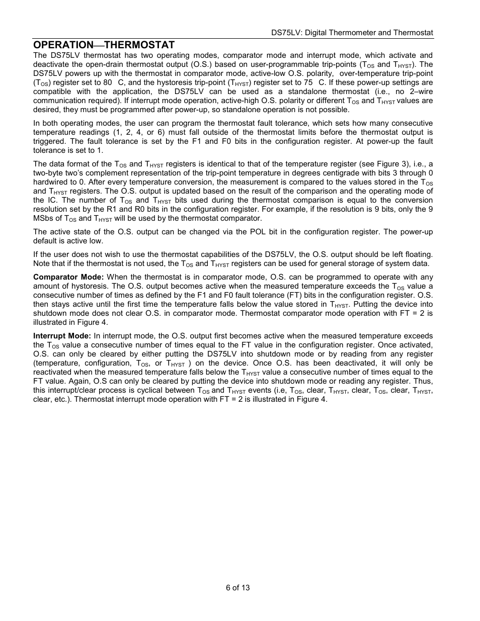 Operation ¾ thermostat | Rainbow Electronics DS75LV User Manual | Page 6 / 13