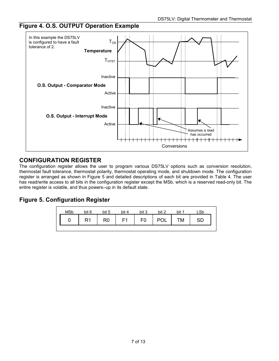 Figure 4. o.s. output operation example, Configuration register, Figure 5. configuration register | Rainbow Electronics DS75LV User Manual | Page 7 / 13