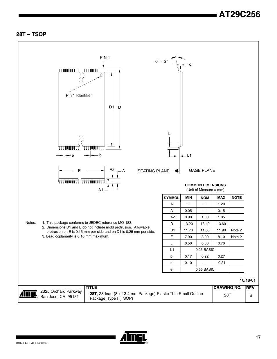 28t – tsop | Rainbow Electronics AT29C256 User Manual | Page 17 / 18
