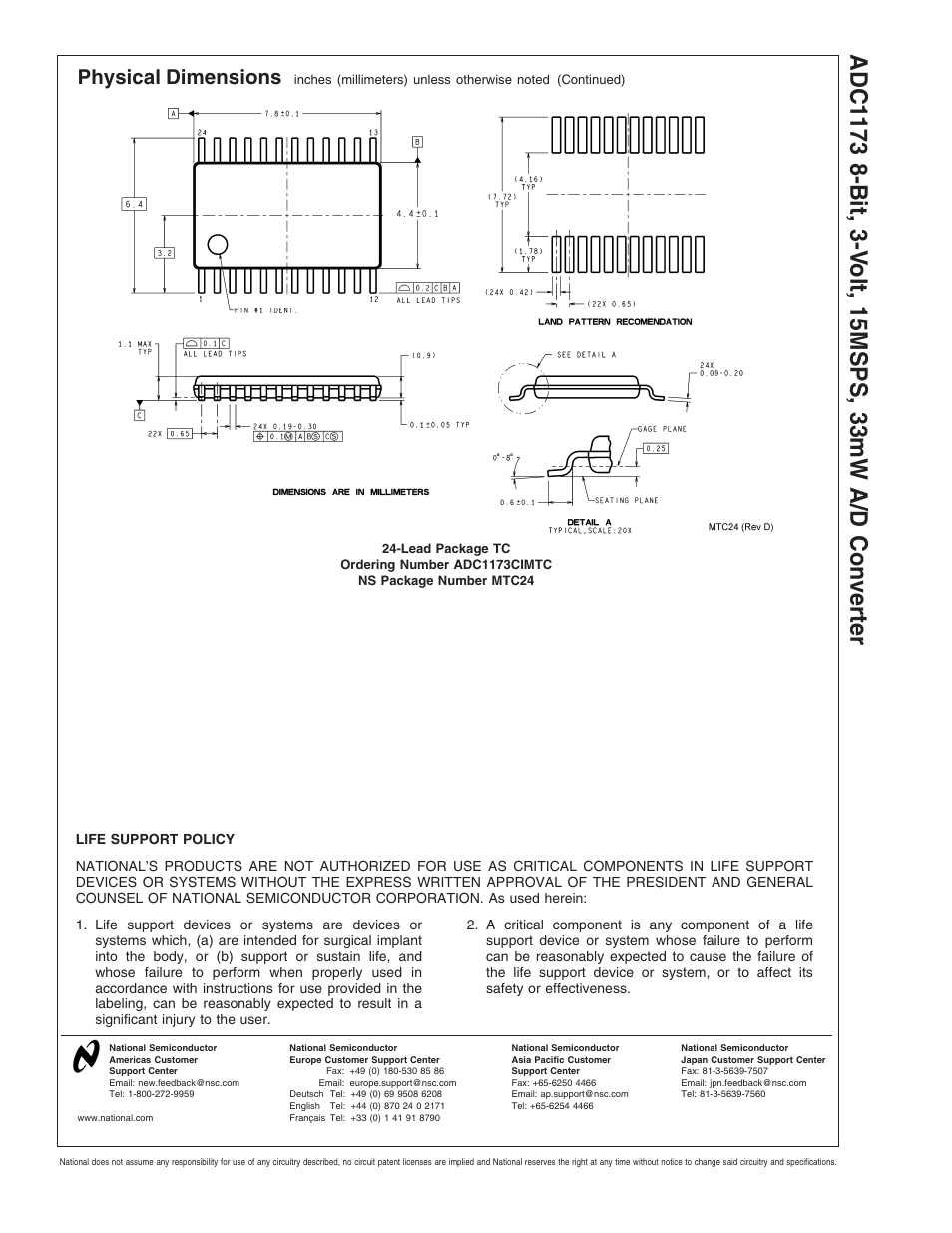 Physical dimensions | Rainbow Electronics ADC1173 User Manual | Page 21 / 21
