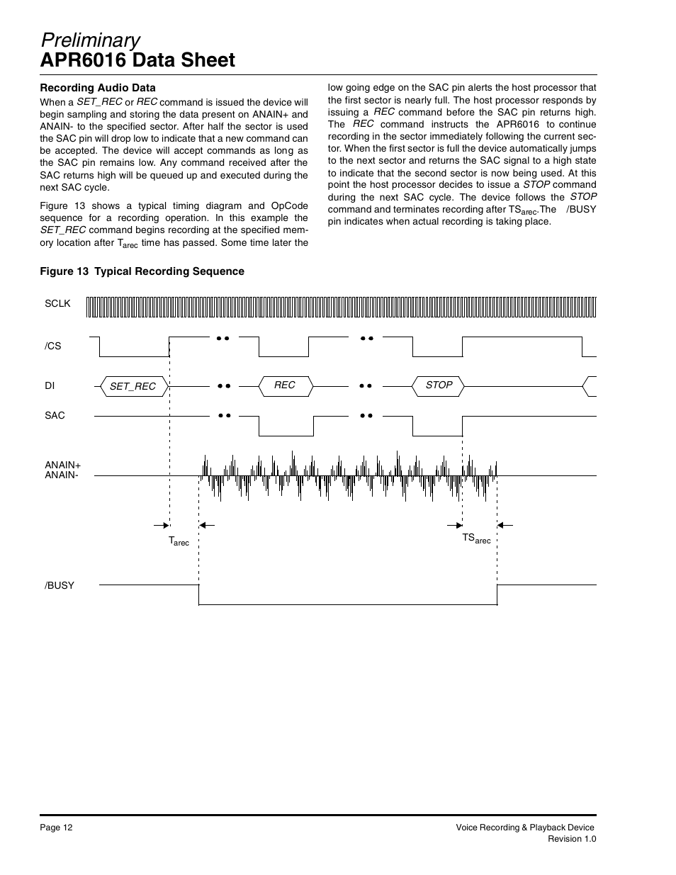 Preliminary apr6016 data sheet | Rainbow Electronics APR6016 User Manual | Page 12 / 23