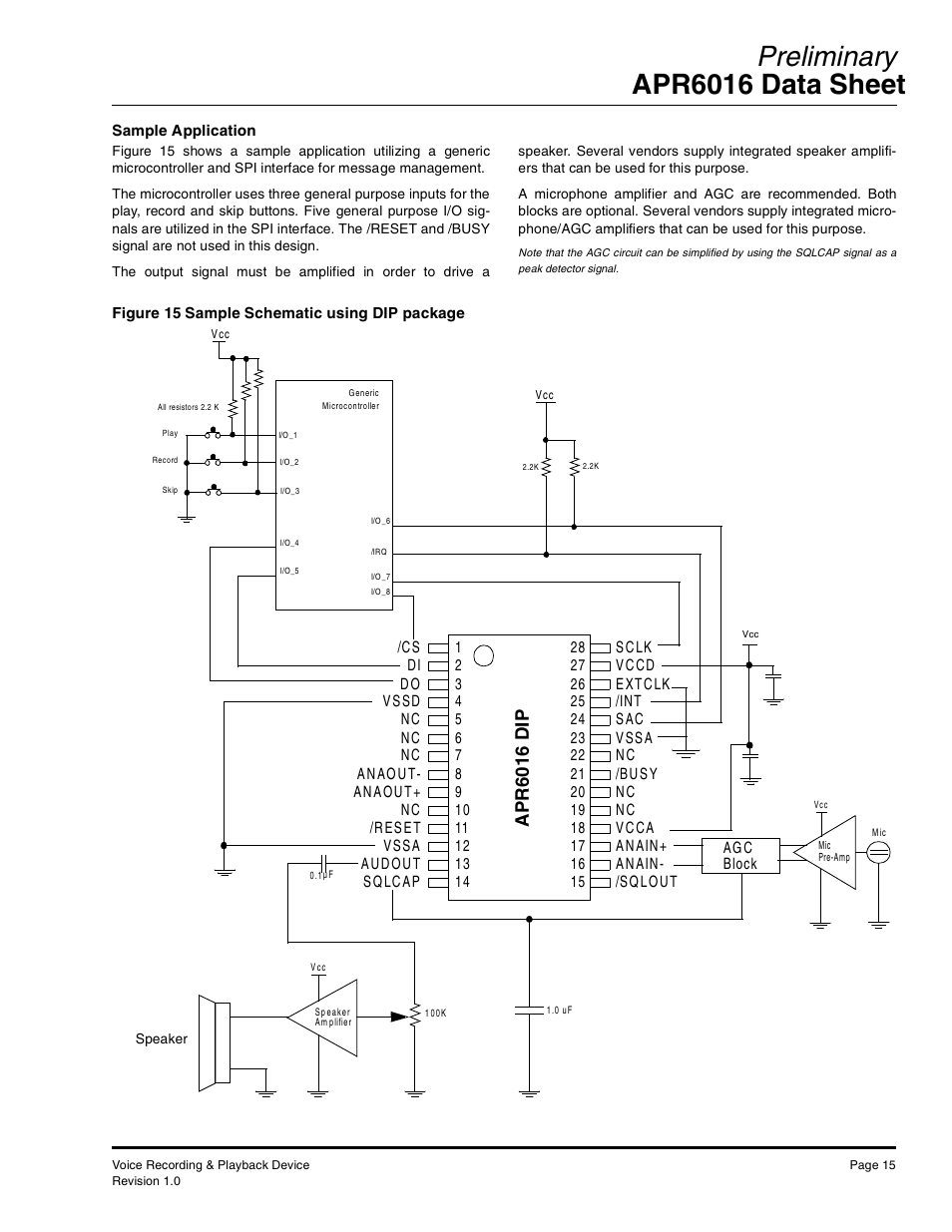 Preliminary apr6016 data sheet, Apr6016 dip | Rainbow Electronics APR6016 User Manual | Page 15 / 23