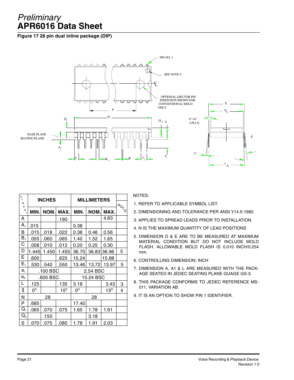 Preliminary apr6016 data sheet | Rainbow Electronics APR6016 User Manual | Page 21 / 23