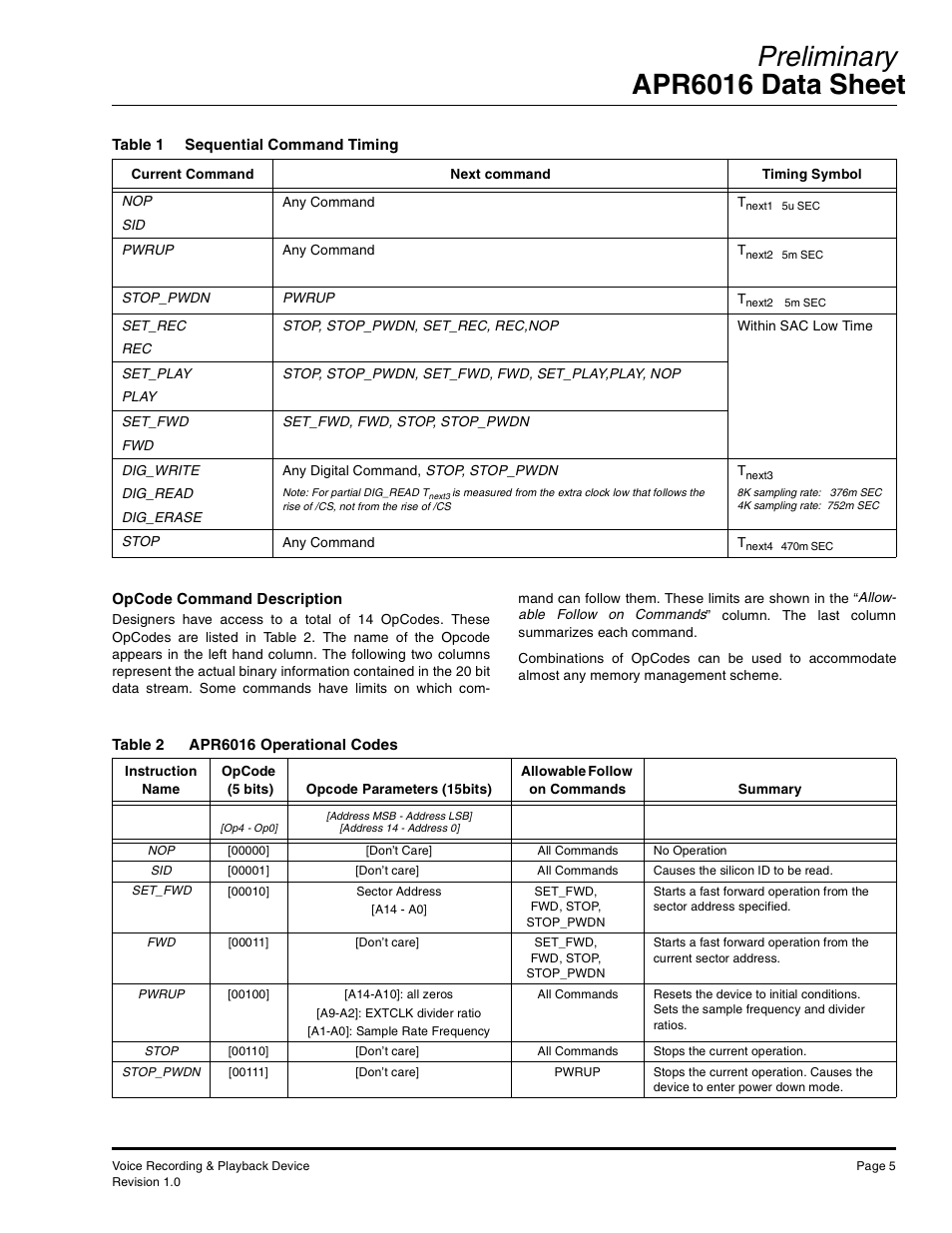 Preliminary apr6016 data sheet | Rainbow Electronics APR6016 User Manual | Page 5 / 23