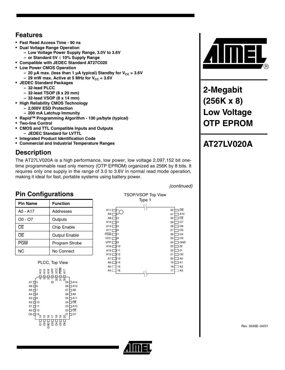 Rainbow Electronics AT27LV020A User Manual | 12 pages