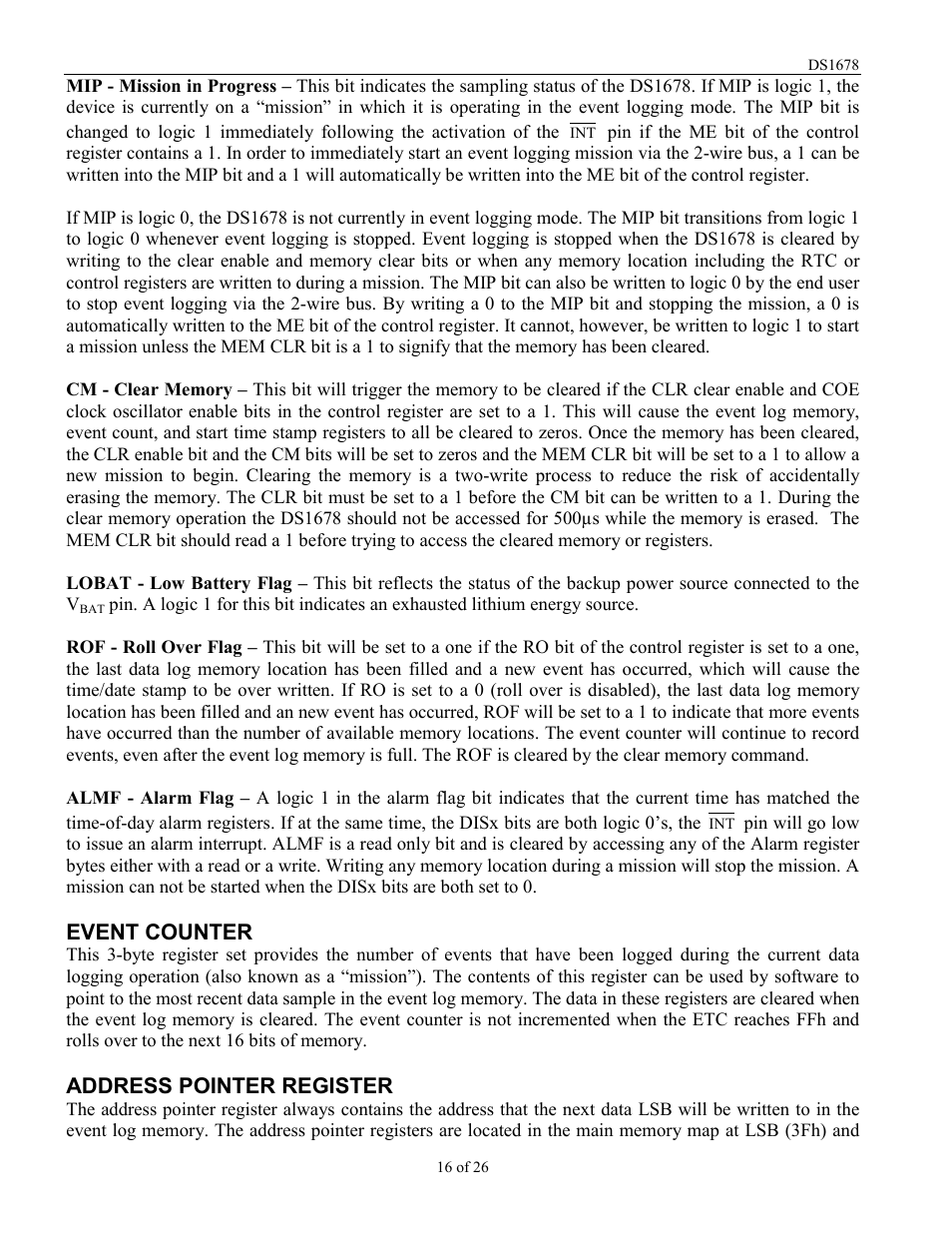 Event counter, Address pointer register | Rainbow Electronics DS1678 User Manual | Page 16 / 26