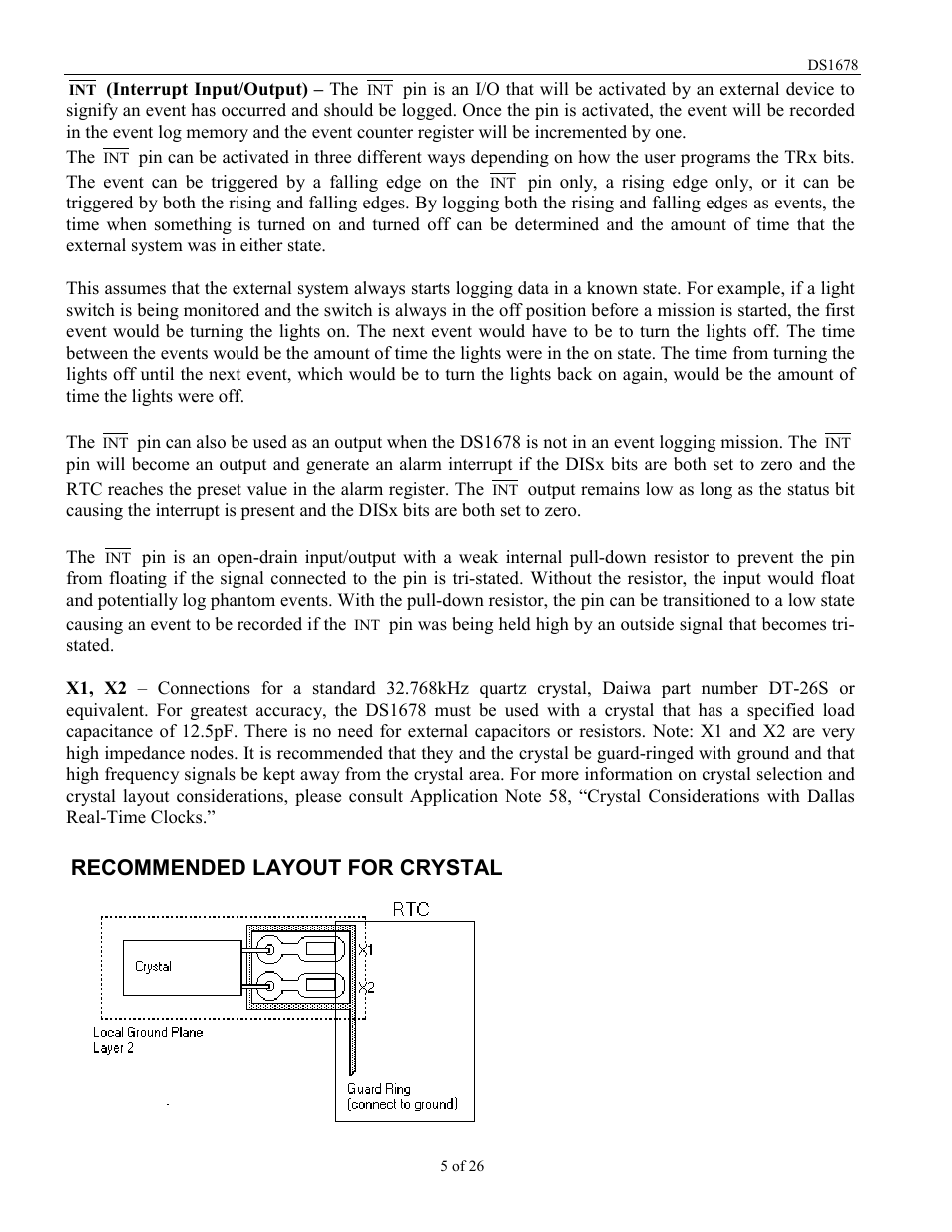 Recommended layout for crystal | Rainbow Electronics DS1678 User Manual | Page 5 / 26