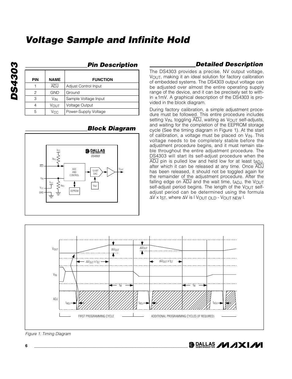 Ds4303 voltage sample and infinite hold, Detailed description, Pin description block diagram | Rainbow Electronics DS4303 User Manual | Page 6 / 8