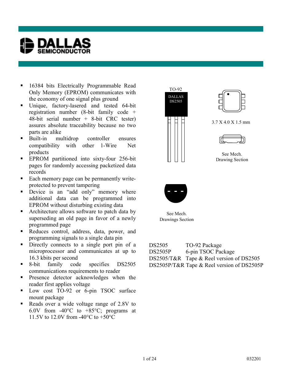 Rainbow Electronics DS2505 User Manual | 24 pages