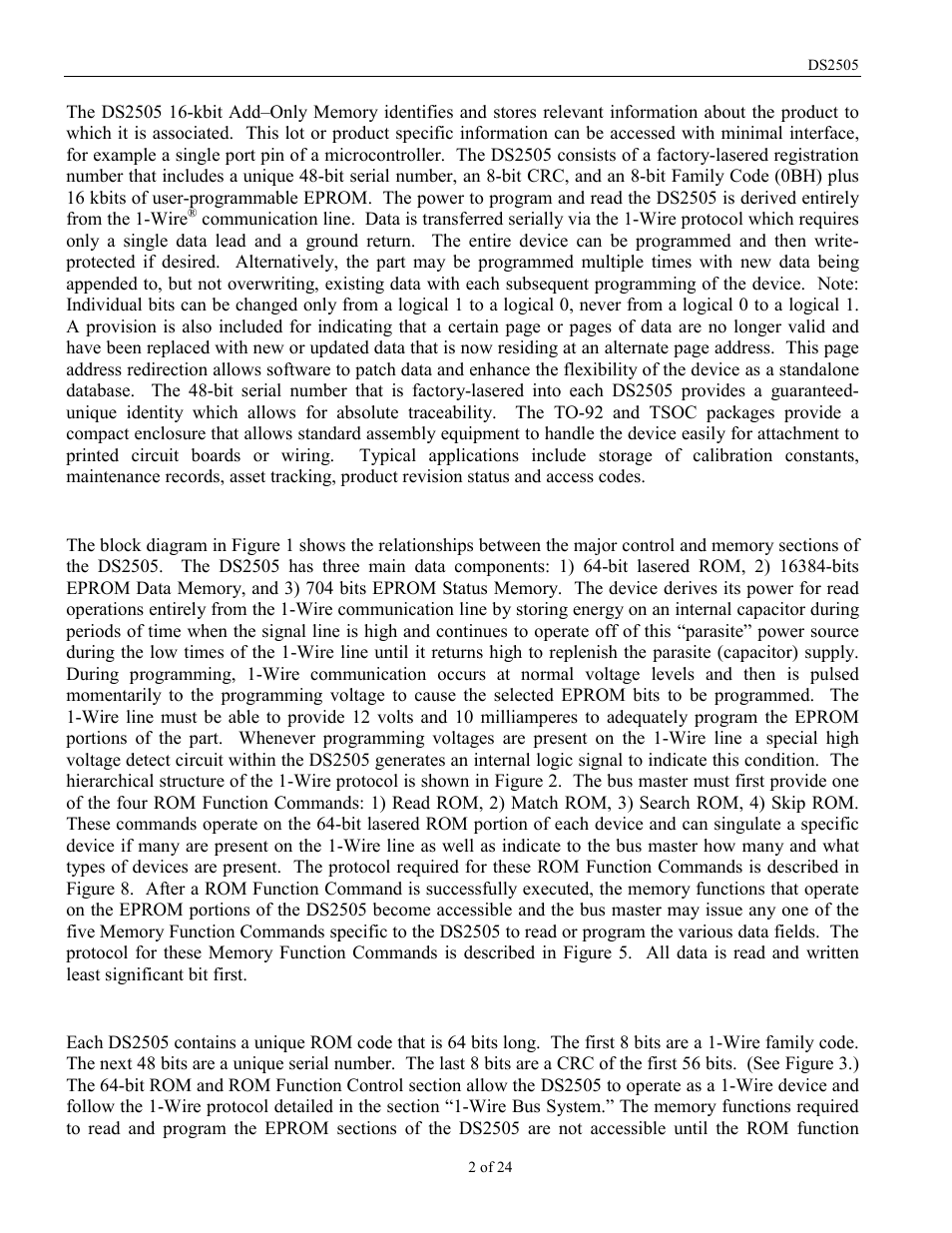 Rainbow Electronics DS2505 User Manual | Page 2 / 24