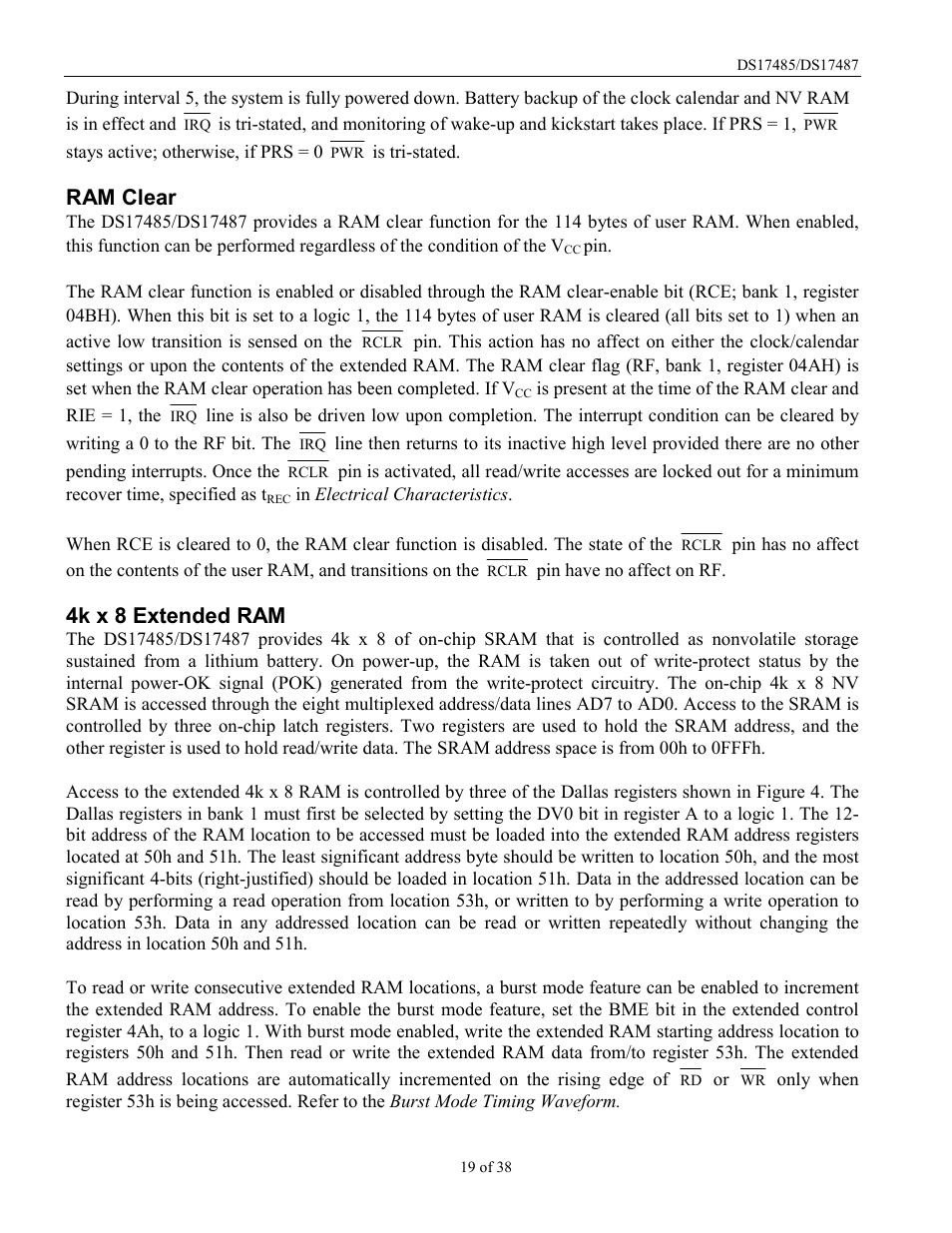 Ram clear, 4k x 8 extended ram | Rainbow Electronics DS17487 User Manual | Page 19 / 38