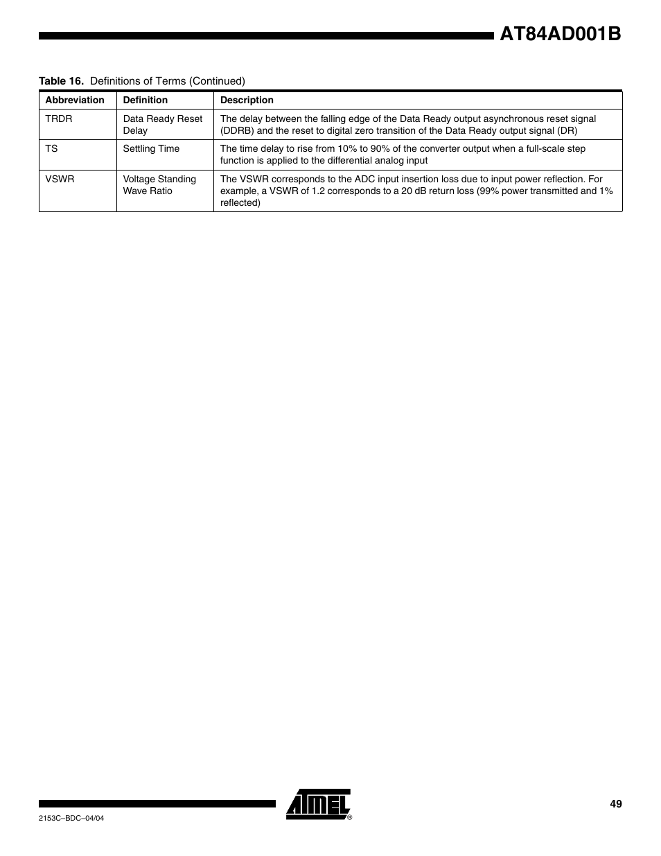 Rainbow Electronics AT84AD001B User Manual | Page 49 / 60