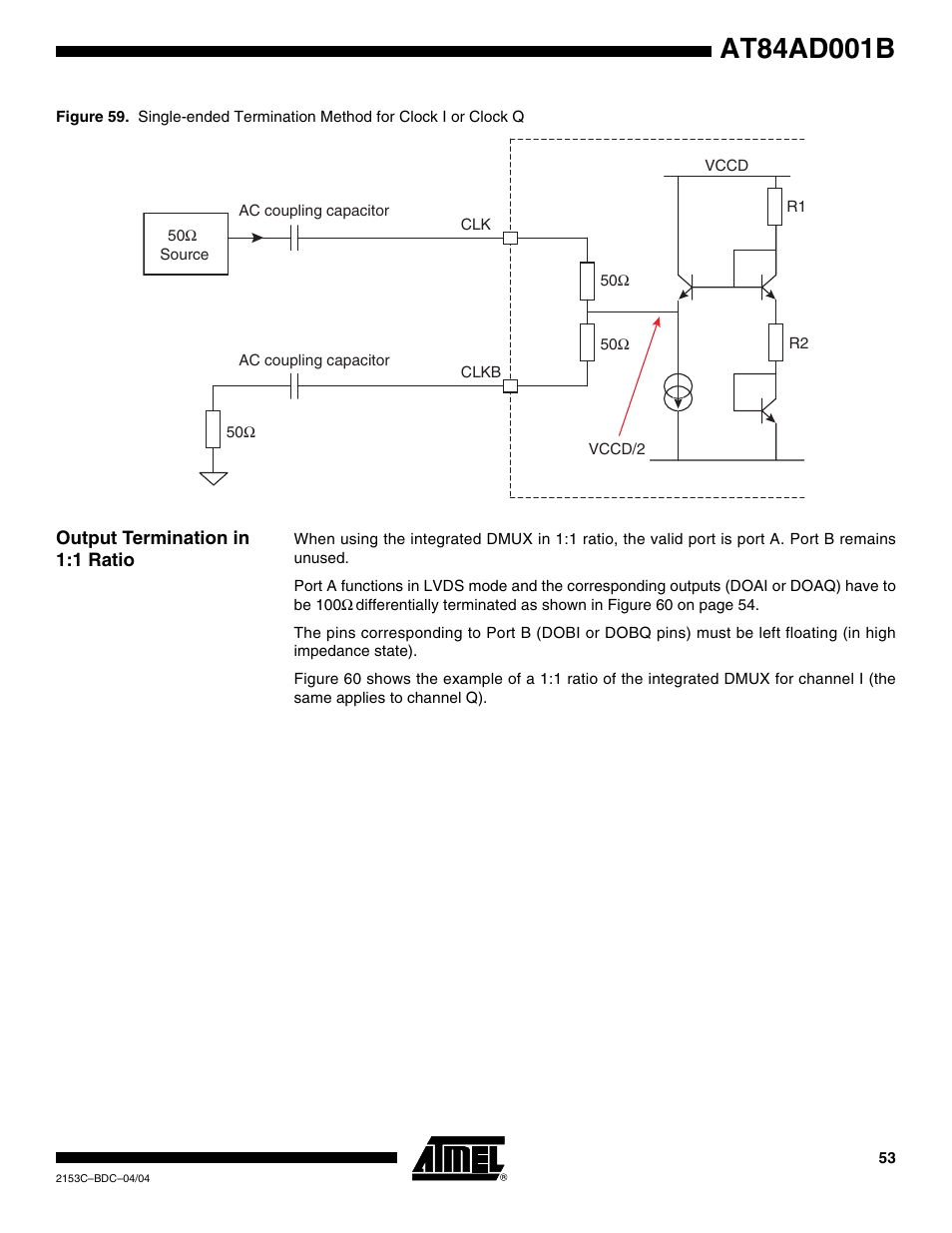 Output termination in 1:1 ratio | Rainbow Electronics AT84AD001B User Manual | Page 53 / 60