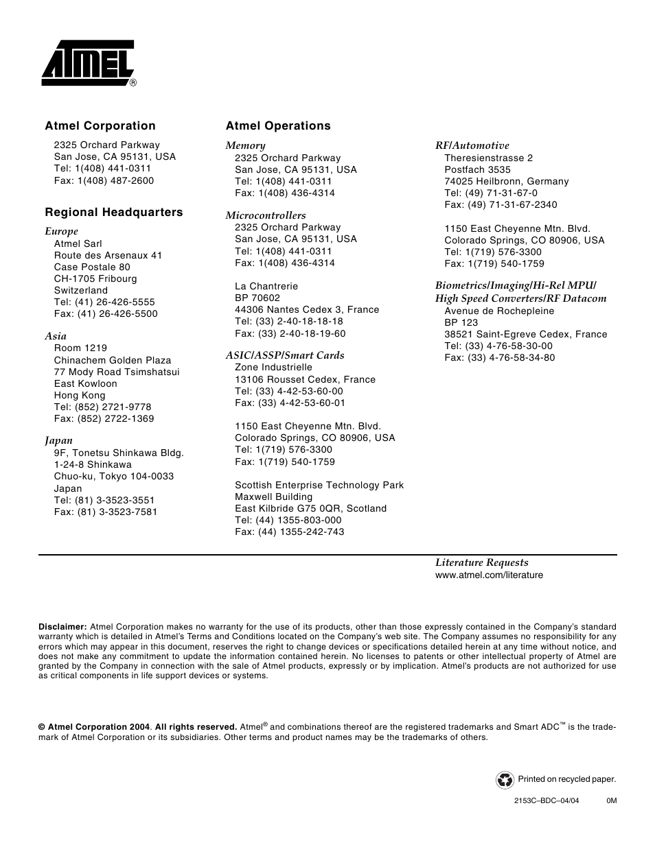 Rainbow Electronics AT84AD001B User Manual | Page 60 / 60