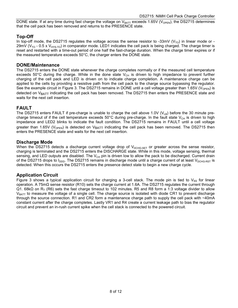 Top-off, Done/maintenance, Fault | Discharge mode, Application circuit | Rainbow Electronics DS2715 User Manual | Page 8 / 12