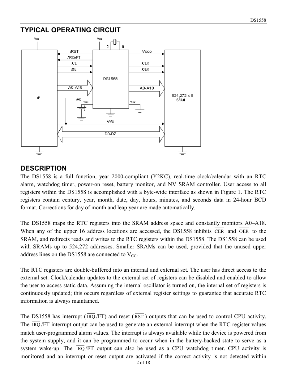 Typical operating circuit description | Rainbow Electronics DS1558Y User Manual | Page 2 / 18